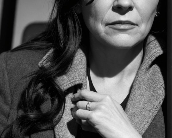Contemplative Woman in Dimly Lit Monochrome Space