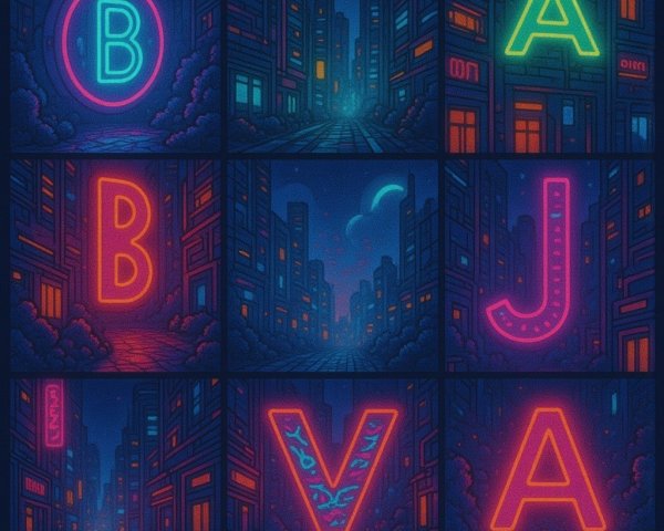 Futuristic City Grid with Neon Elements at Night