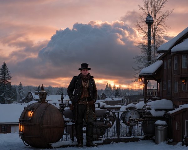 Steampunk Attire on a Rooftop at Sunset