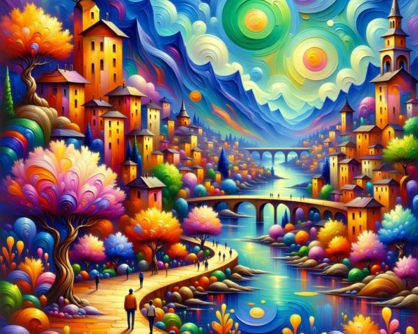 Vibrant Dreamlike Landscape with Colorful Skies