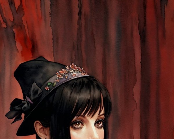 Portrait of a Young Woman with Dark Hair and Hat