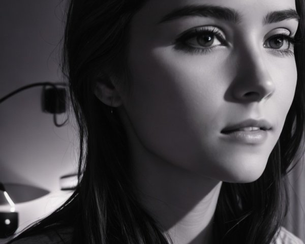 Black and White Portrait of a Thoughtful Young Woman