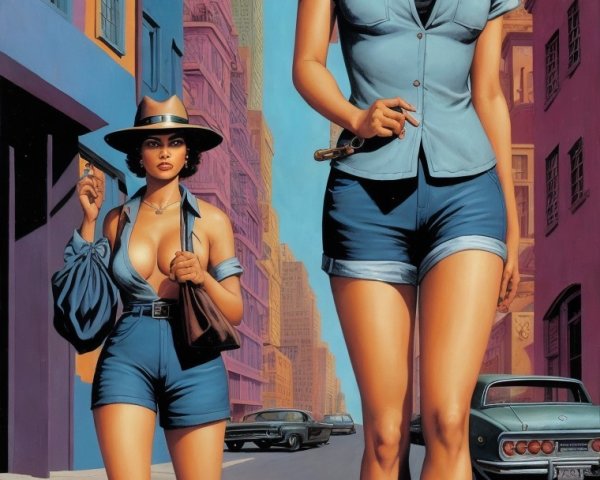 Women in Colorful Urban Setting with Retro Vibe