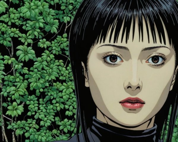 Manga Illustration of Woman in Black Turtleneck