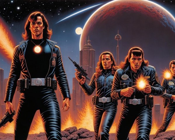 Futuristic Characters in Black Outfits with Firearms