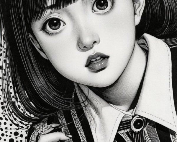 Young girl with expressive eyes and striped shirt