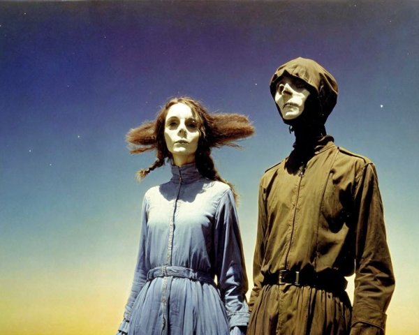 Two Figures in Surreal Twilight Setting