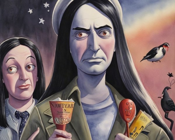 Artwork of Two Women with Contrasting Expressions