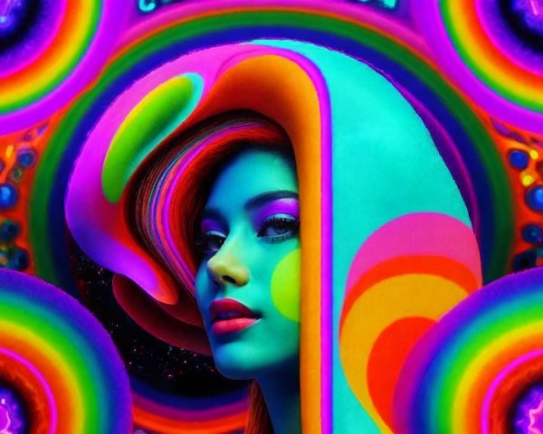 Psychedelic Portrait of a Woman in Neon Colors