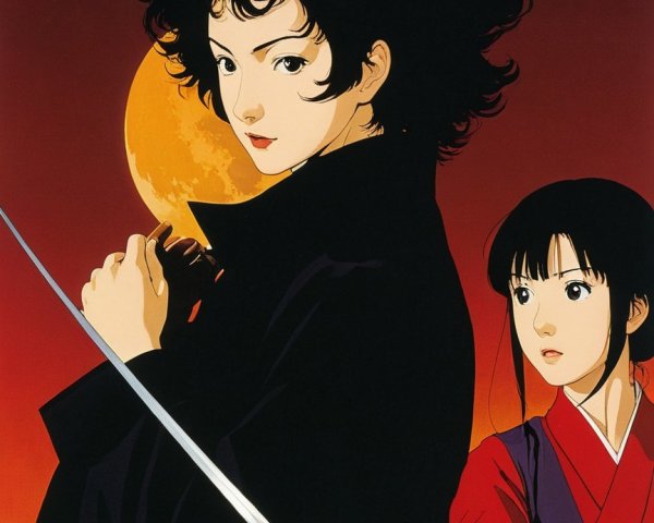 Animated Scene with Two Female Characters and Moon