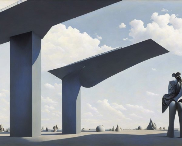 Surreal Landscape with Monumental Structures and Figure