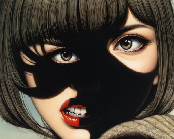 Close-up of a woman's face in dramatic light and shadow