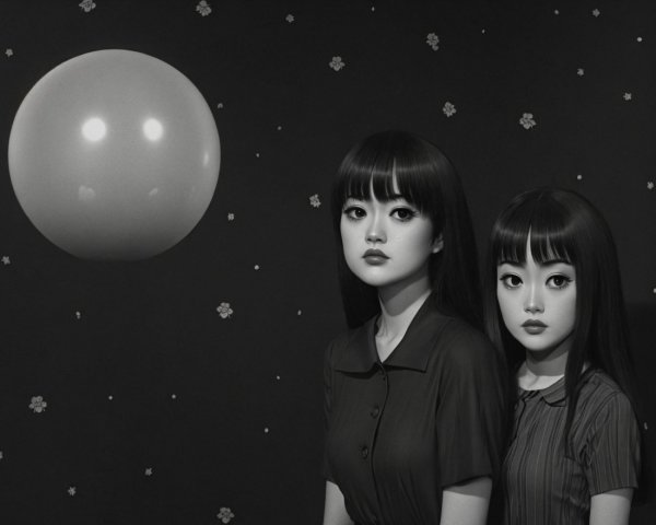 Two Young Girls with Similar Features in Ethereal Setting