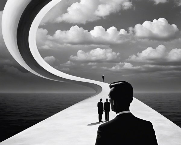 Surreal Landscape with Figures on a Winding Pathway