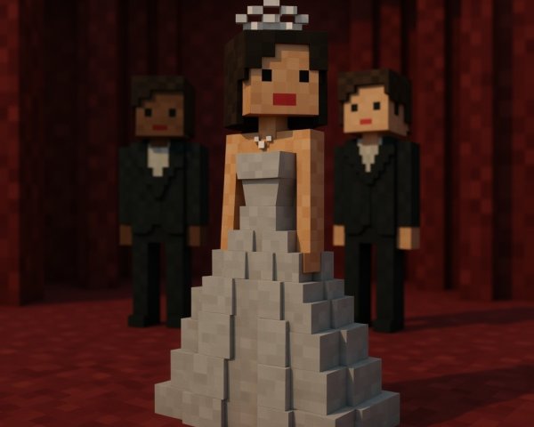 Bride in Gray Wedding Dress with Celebration Background