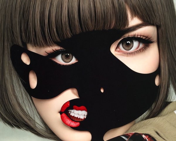Close-Up Portrait of a Young Woman with Mask and Bold Features