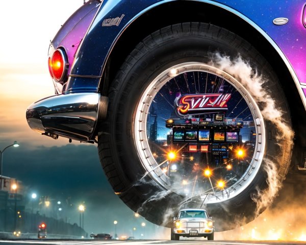 Surreal Car Revealing Neon Cityscape Inside