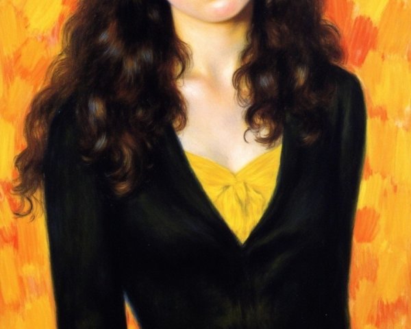 Young Woman in Black Cardigan Against Orange Background