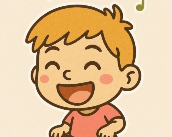 Cheerful Cartoon Boy Dancing with Musical Notes and Stars