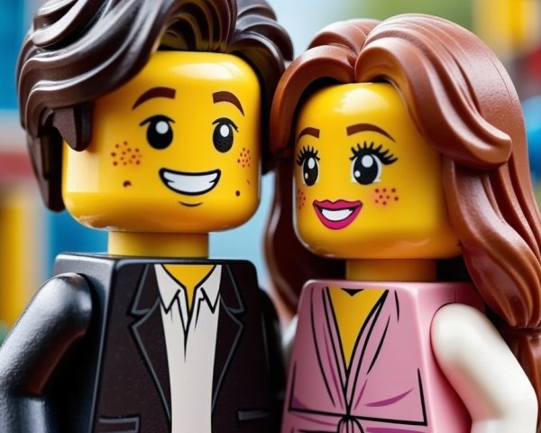 LEGO Couple in Colorful Brick City Setting