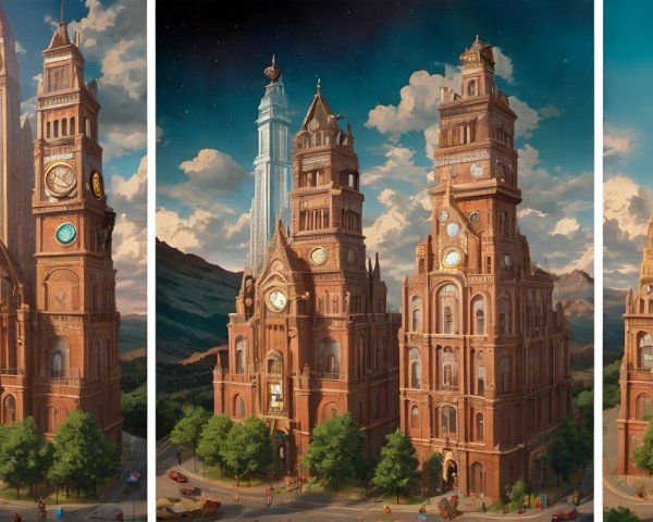 Ornate Clock Towers in Picturesque Landscape