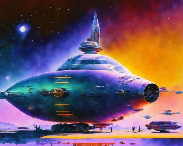 Futuristic Spaceship in Vibrant Cosmic Scene
