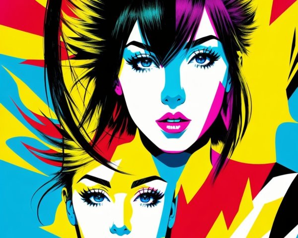 Vibrant Stylized Portrait of Two Women in Bold Colors
