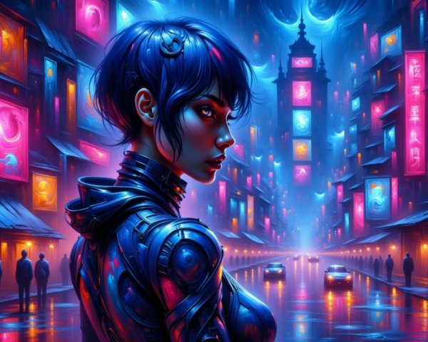 Futuristic cyberpunk cityscape with neon lights