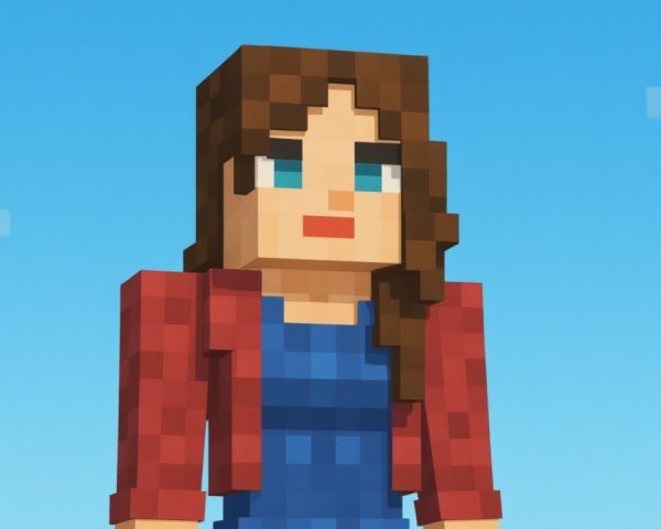 Pixelated character in a blue sky with Minecraft style
