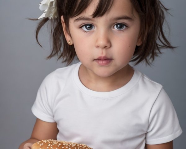 Close-Up Portrait of a Girl with Hamburger Display