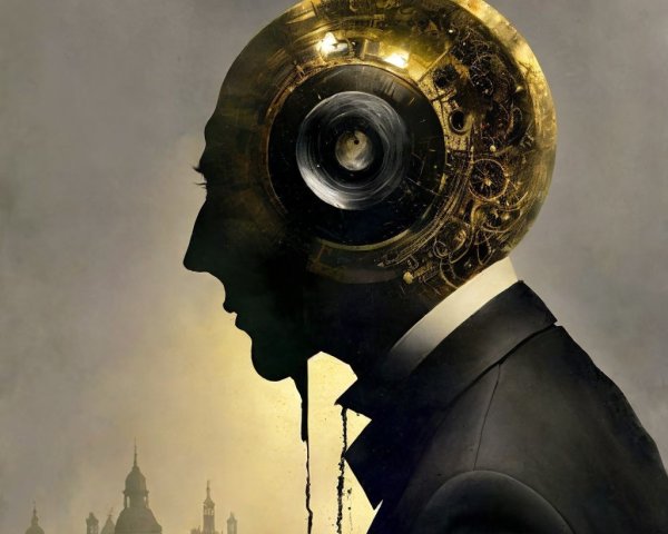 Silhouette in Tuxedo with Mechanical Phonograph Head