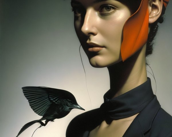 Portrait of a woman with serene expression and bird