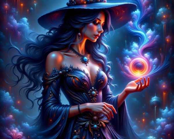 Mystical Sorceress in Vibrant Otherworldly Setting