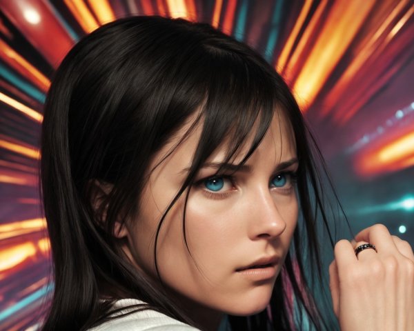 Close-up Portrait of Young Woman with Blue Eyes