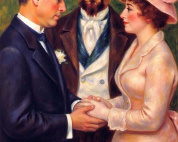 Vintage Painting of Couple Exchanging Vows