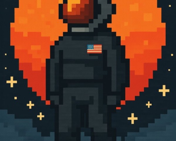 Pixel Art of Astronaut on Red Landscape with Planet