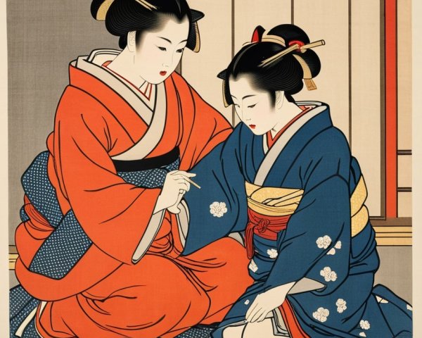 Women in Traditional Japanese Clothing Reading Together
