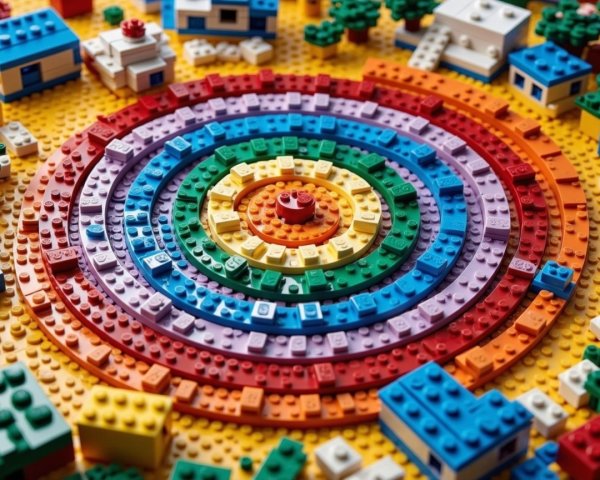 Multicolored LEGO Rainbow Spiral Design Description