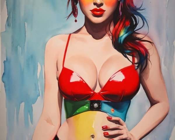 Vibrant Woman with Multicolored Hair and Latex Outfit