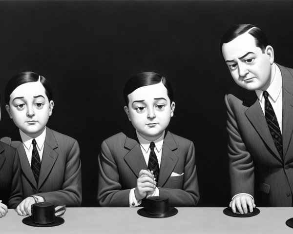 Formal Attire Depicted in Artwork with Four Figures