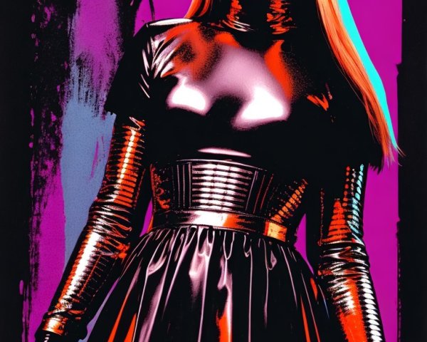 Glossy Dress and Bold Hat Against Purple Background