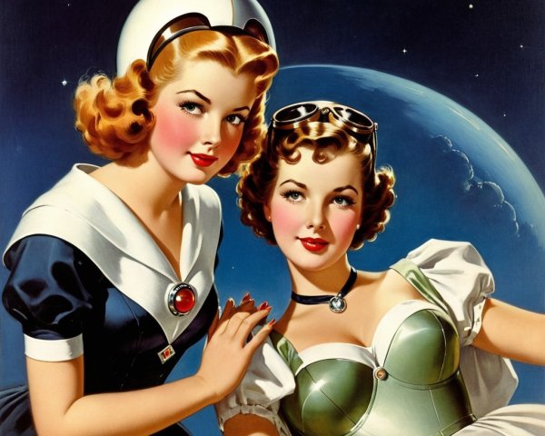 Glamorous Women in Vintage Retro Sci-Fi Attire