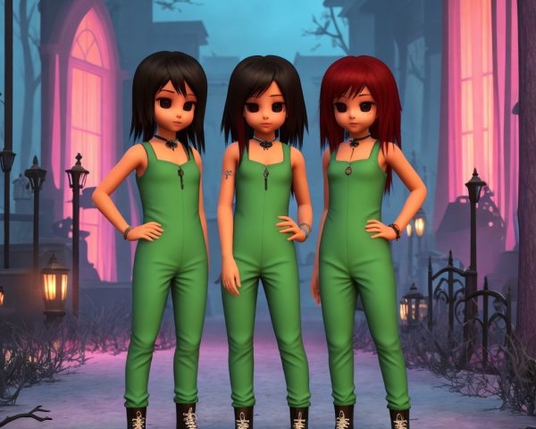 Three Animated Characters on a Misty Eerie Path