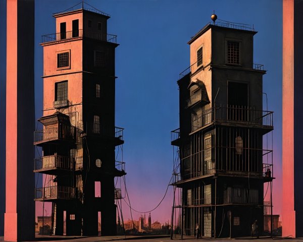 Abandoned Towers Against a Twilight Sky