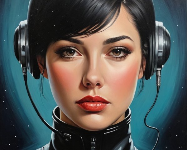 Close-Up of Woman with Futuristic Headphones and Jacket