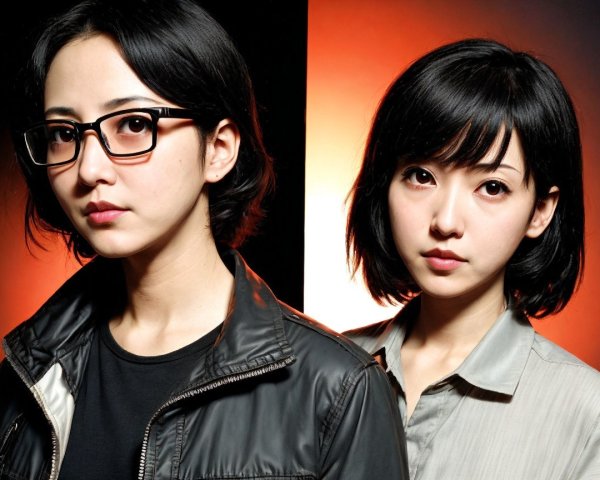 Two Women with Dark Hair Against Gradient Background