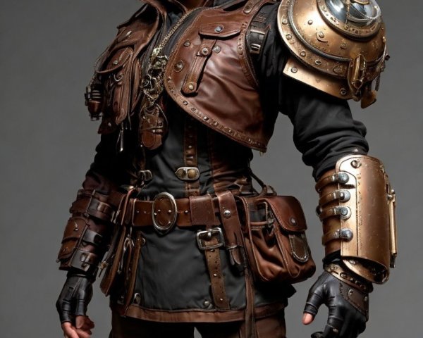 Steampunk-Inspired Outfit with Leather Armor and Gears