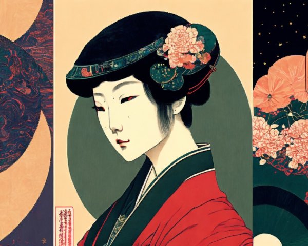Traditional Japanese Geisha Portrait with Intricate Details