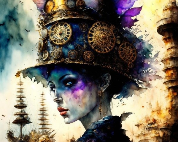 Surreal Portrait of a Woman in Steampunk Hat