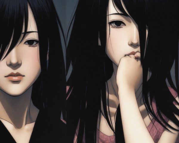 Young Women with Dark Hair and Expressive Features